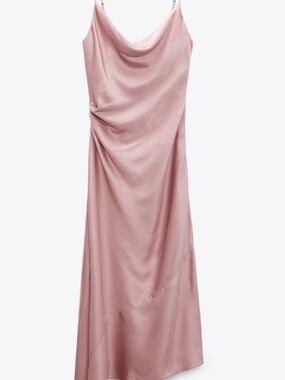 NEW Zara Blush Pink Satin Midi Dress